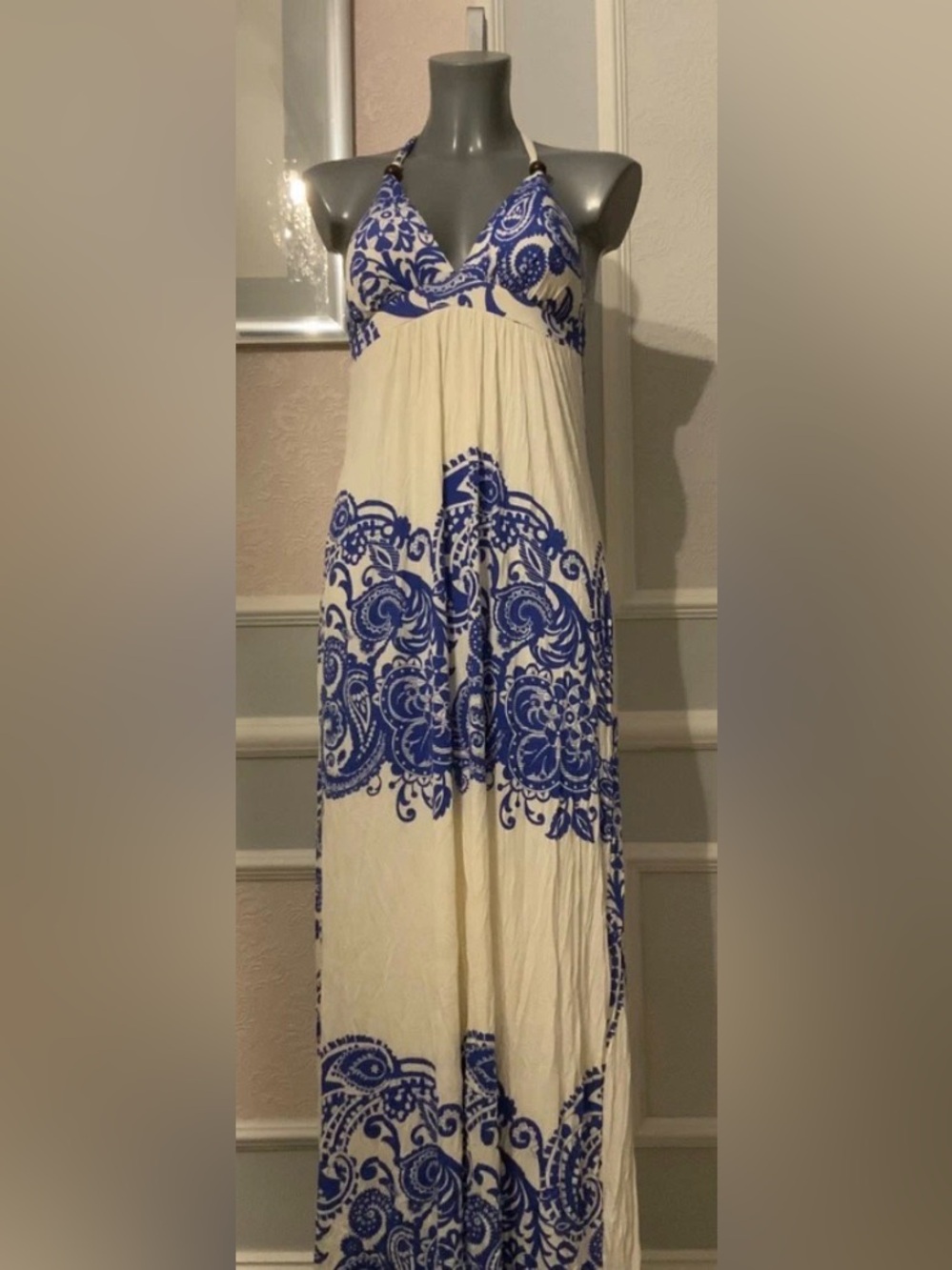 Rubber Ducky Productions Boho Floral Maxi Halter Dress Resort Small S